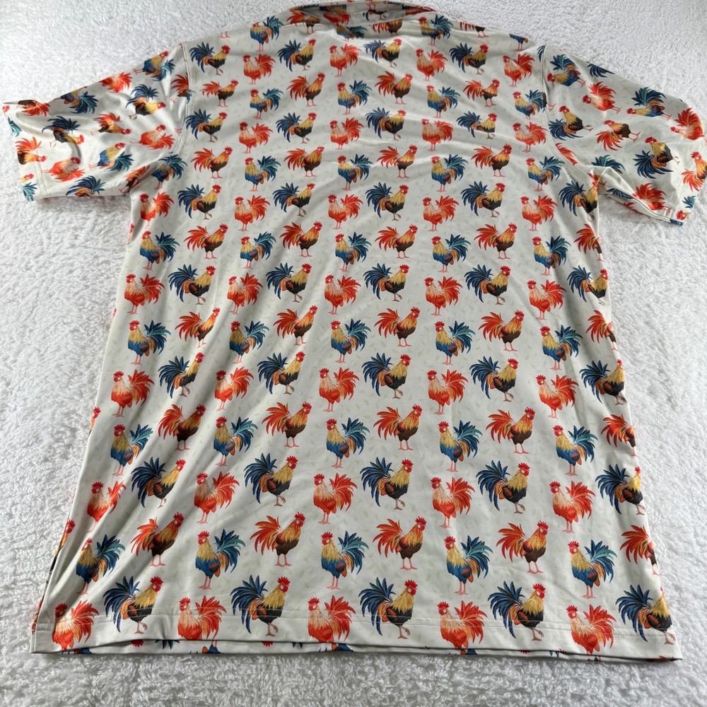 Waggle Golf Polo Shirt Short Sleeve‎ White Rooster Print Stretch Mens L Barstool - Picture 3 of 7